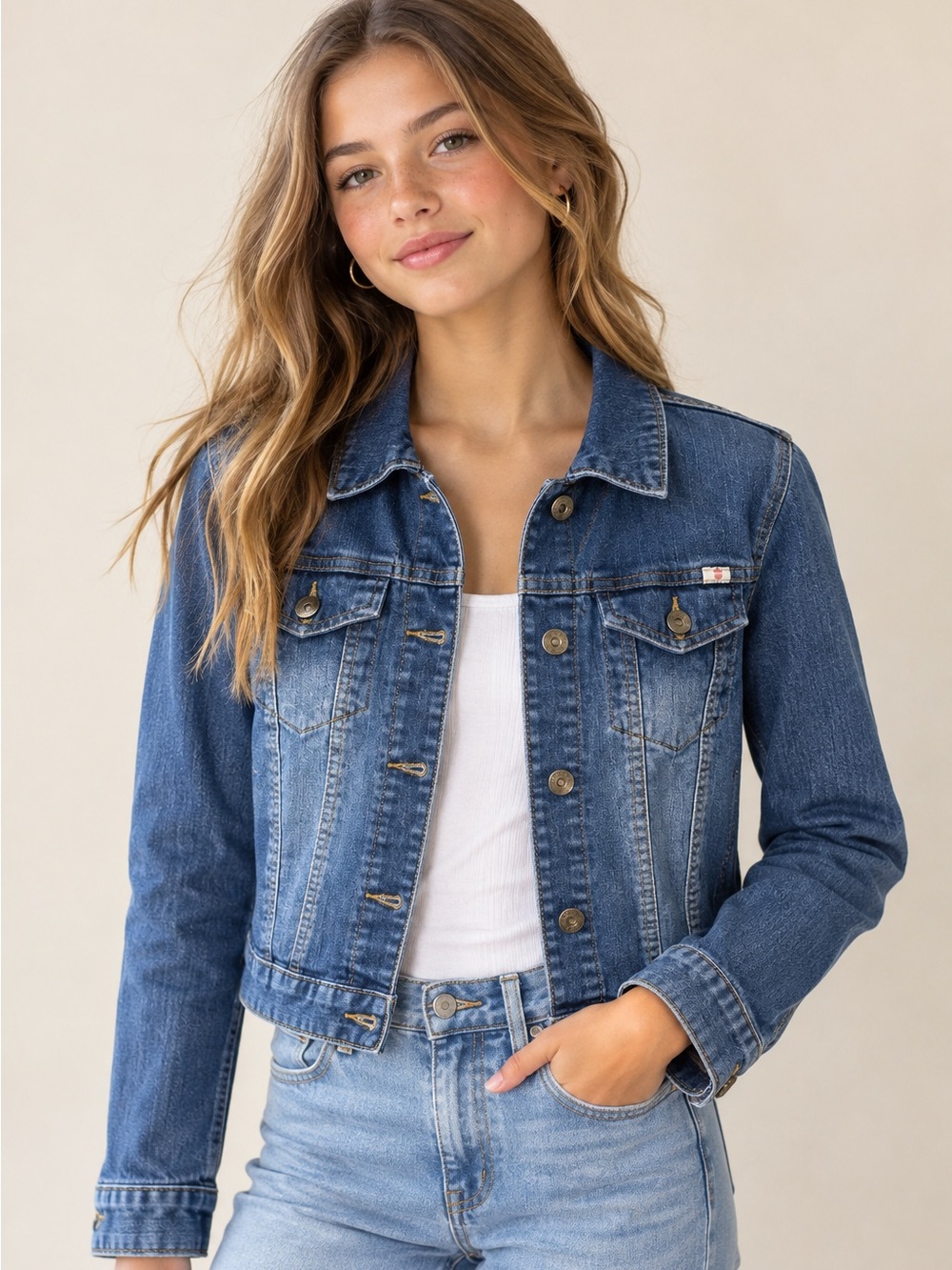 Lucky Brand Girls Denim Jean Jacket Youth XL Floral Lining